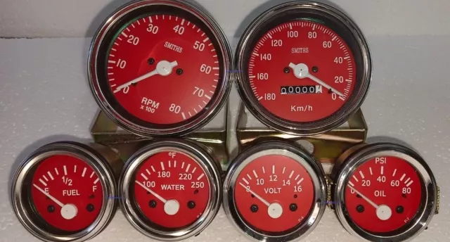 Smiths Kit-Elec Temp + Öl +Kraftstoff +Volt+Tachometer +Tacho 85 mm Rot