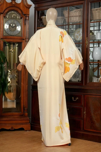 Dear Vanilla Japanese Silk Kimono Women's Robe Gown Authentic Japan Vintage Mint 11