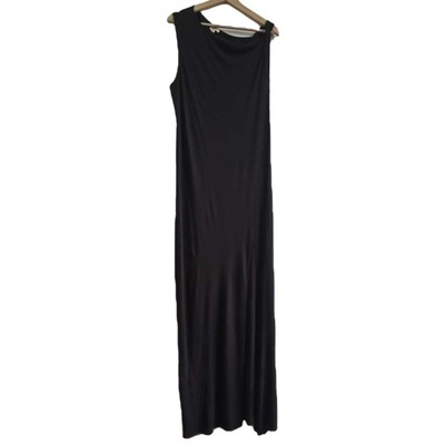 New Helmut Lang Black Sleeveless Feather Jersey Twist Strap Maxi Dress L Large