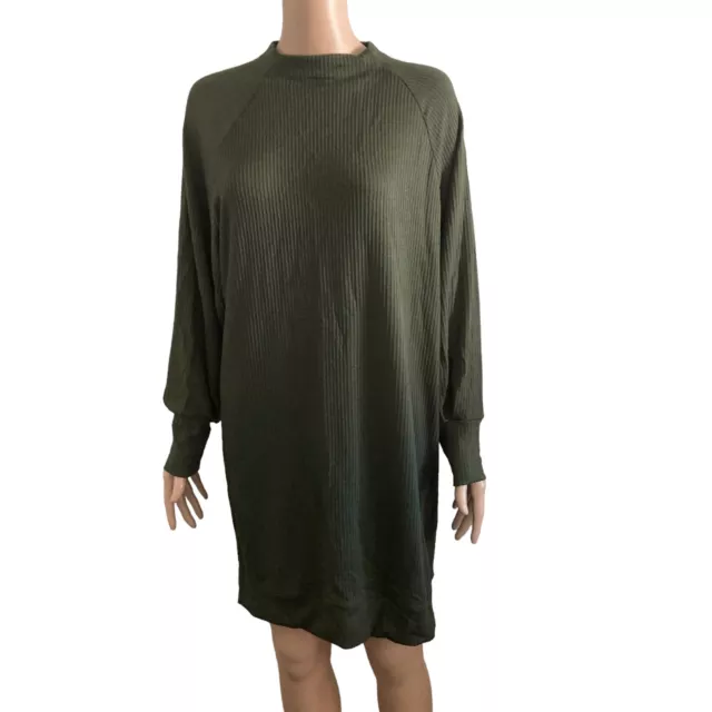 Socialite Dress Womens Large Ribbed Olive Green Knee Length Long Sleeve