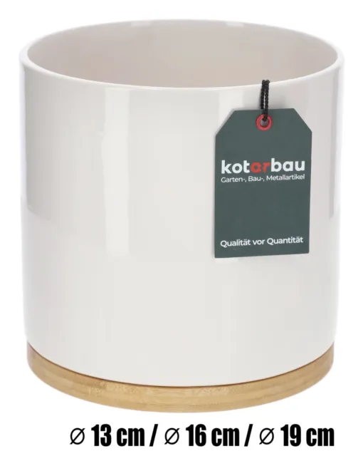 KOTARBAU® Blumentopfe mit Bambusschale Zylinder Pflanztopf aus Keramik Übertopf