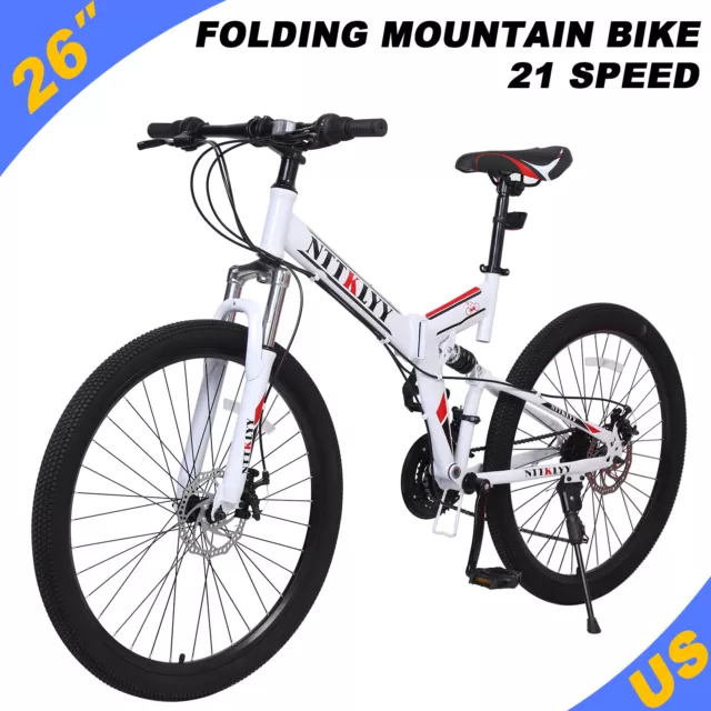 Folding Mountain Bike Full Suspension 21 Speed Men Women Bike MTB 26  Bicycle