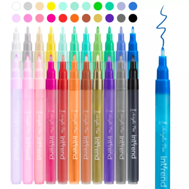 int!rend Acrylstifte Set mit 22 Farben - 0,7mm Spitze - wasserfeste Stifte -