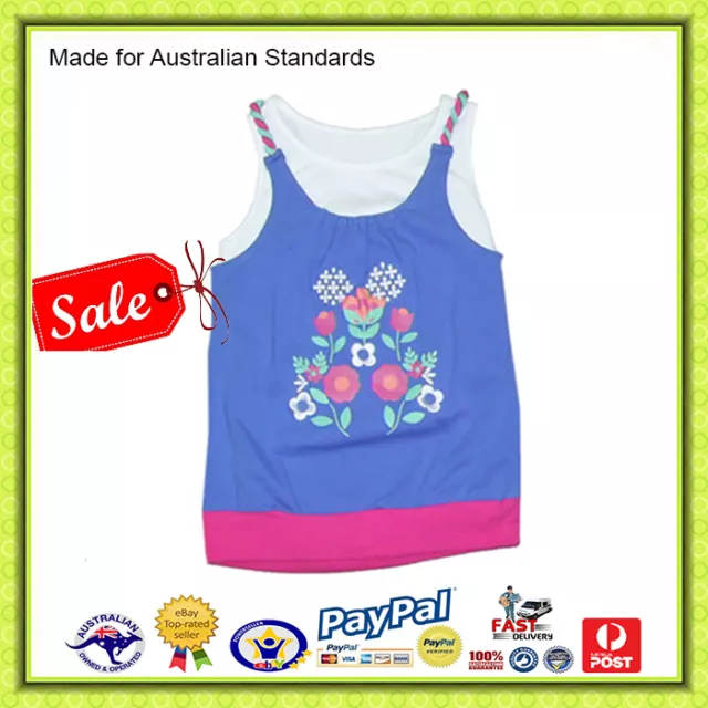 GENUINE AUS QLTY Kids Girls Sketch Summer Tank Top Singlet Sleeveless Tee-SALE