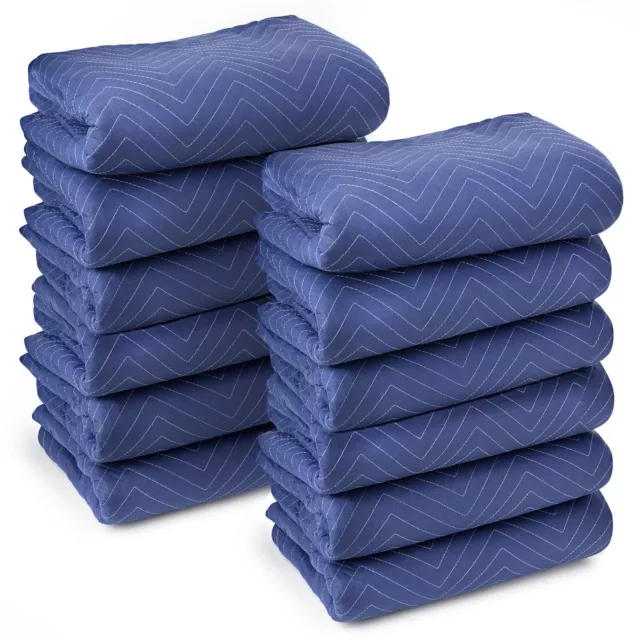 12 Moving Blankets Furniture Pads - Deluxe Pro - 80" x 72" Royal Blue