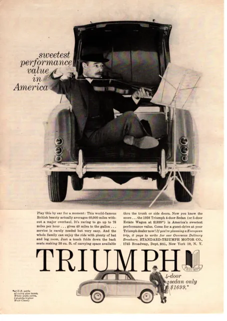 1958 Standard Triumph Motor Co. 4-Door Sedan 5-Door Estate Wagon Violin Print Ad