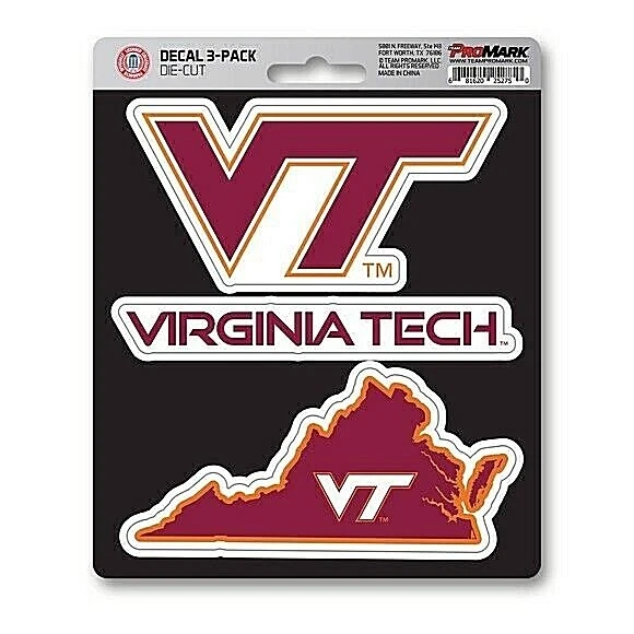 Virginia Tech Hokies NCAA Die-Cut Decal Stickers / 3 Pack *Free Shipping
