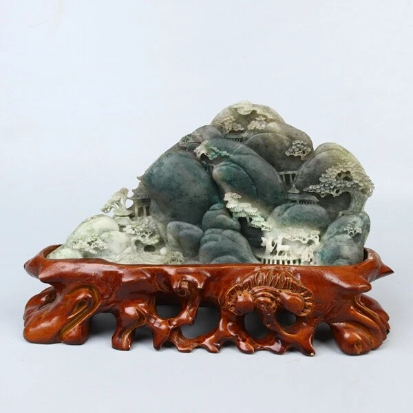 Chinese Exquisite Hand-carved Natural human landscape carving Dushan jade Statue