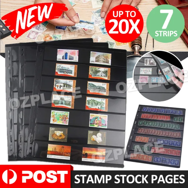 10-20x Sheets of Stamp Stock 7 Strips Black & Double Sided Page 9 Binder Holes
