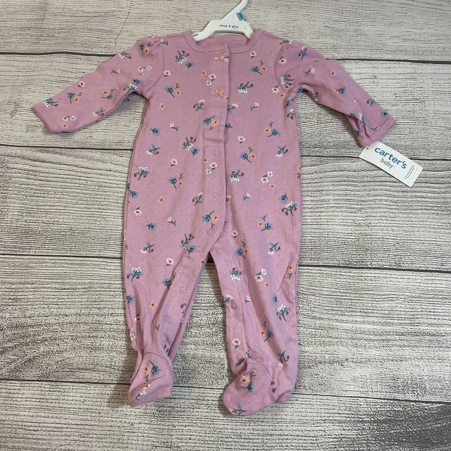 Carters 6M Girl 1 pc Pink Floral Long Sleeve Footed Sleeper Snap Crotch NWT