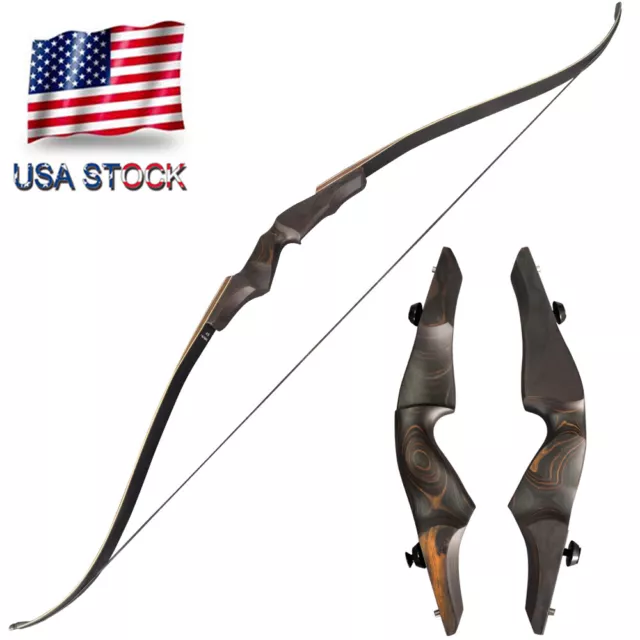 60" Takedown Recurve Bow 25-60lbs Wooden Riser Limbs Archery Hunting Shooting