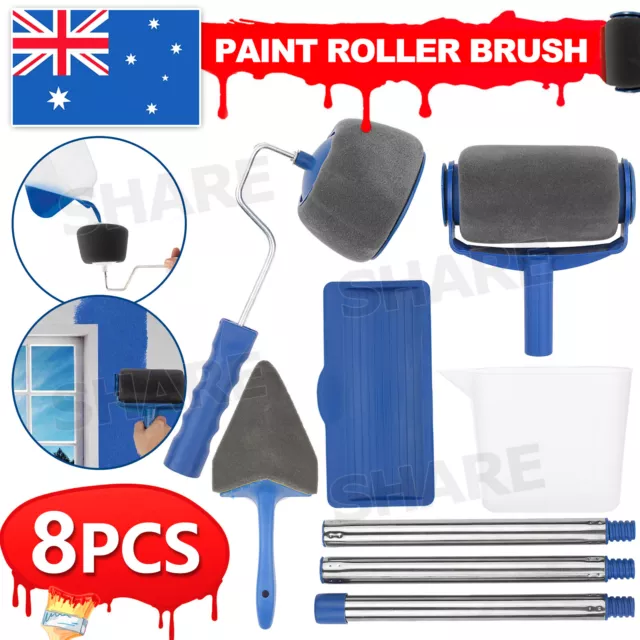 8Pcs Paint Roller Fillable Brush Seamless Roller Set with Extendable Pole Kit AU