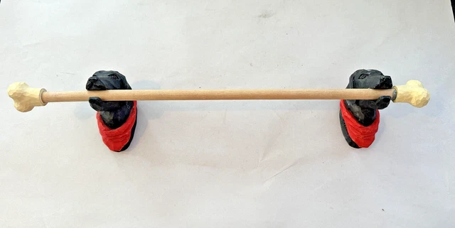 Vintage Carved Wood Towel Rack Black Lab, signed Miller 1996