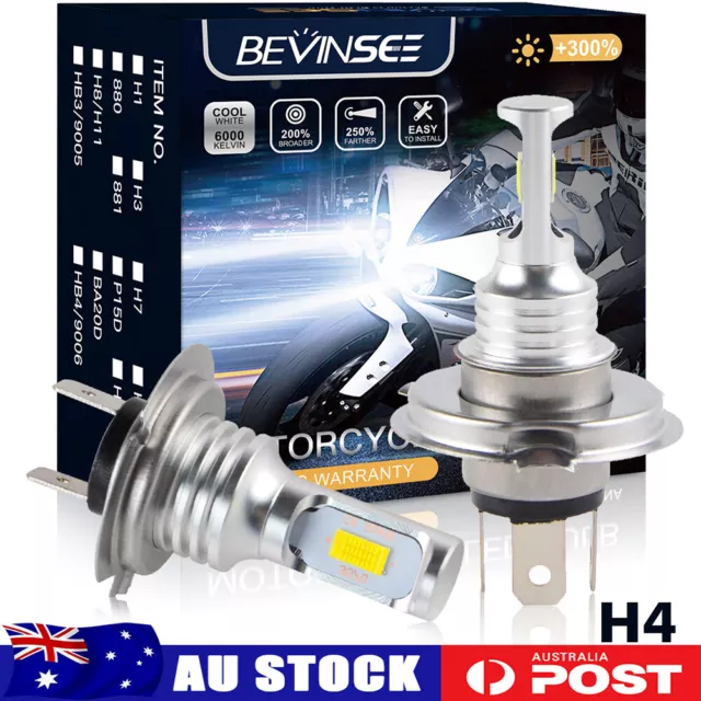 Bevinsee 2x H4 LED Headlight Motorcycle Globes Bulbs UTV ATV High Low Beam Lamp