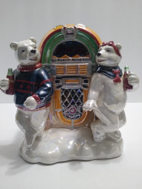 COCA COLA  Polar Bear Musical Jukebox CHRISTMAS Music Box Tested Pearlescent EUC