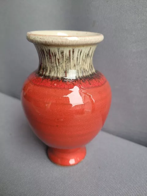 Vintage Red And Cream Small West German Bud Vase Stubby Studio Pottery Ceramic