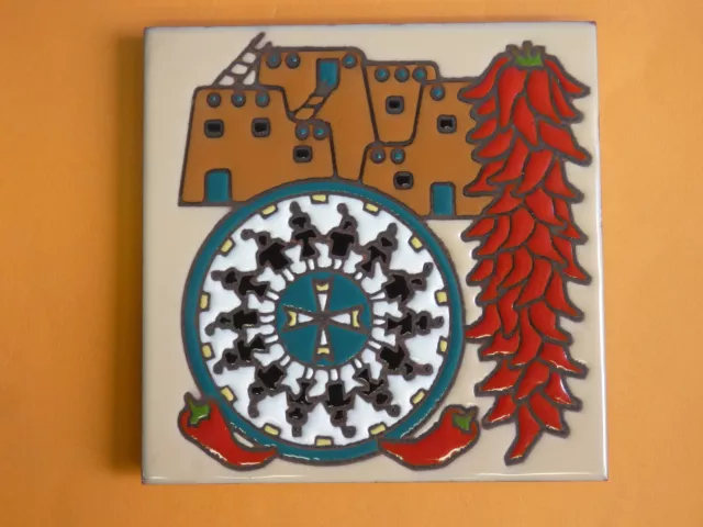 Ceramic Art Tile 6"x6" Southwestern Old Pueblo Red Chiles Friendship Plate E53