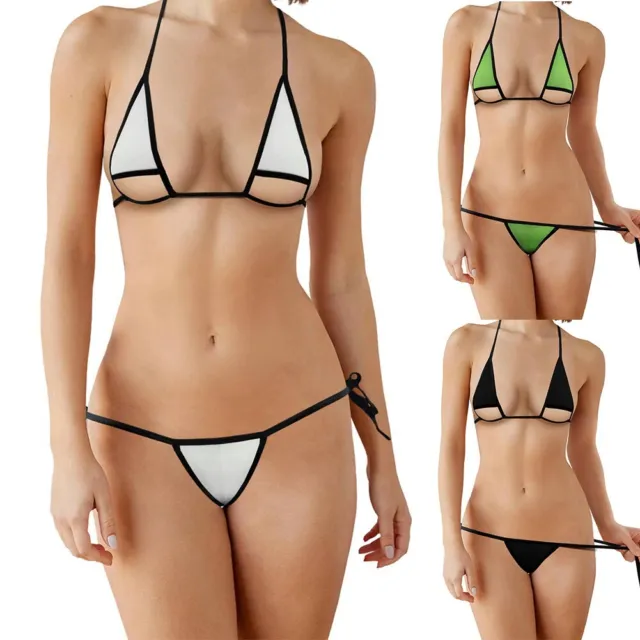 Elegante Set Costumi da Nuoto Donna Brasiliano Bikini con Reggiseno GString Nero