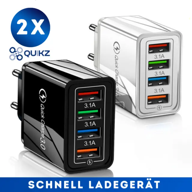 2x Schnell Ladegerät Stecker 4x USB Port 5V-3A Netzteil Adapter Für Handy Tablet