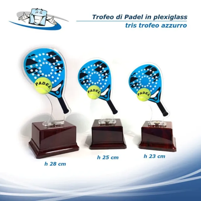 Trofei di Padel sagomati plexiglass azzurri anche con targhetta personalizzata