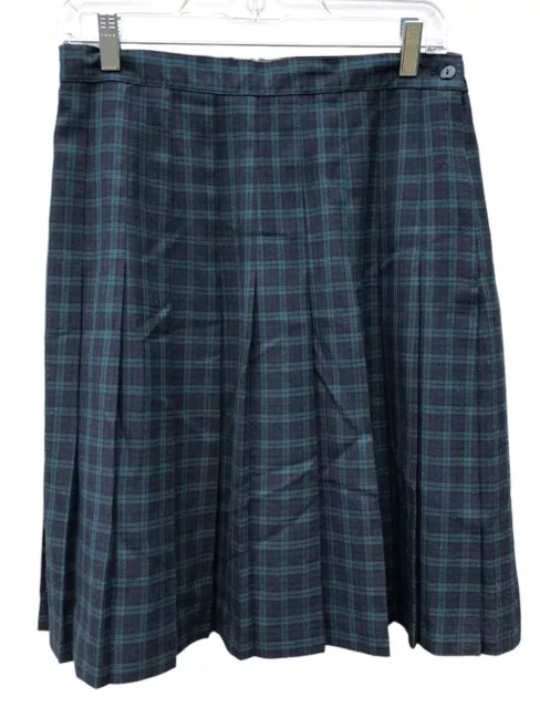 Vintage 90s Navy Green Tartan Plaid Pleated Skirt REQUIREMENTS Sz S