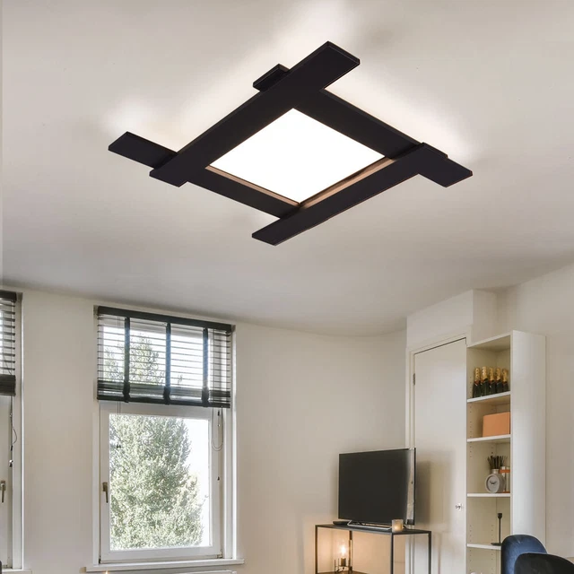 NETTLIFE Plafonnier 3 Spots E27 Suspendu Vintage Noir Or avec Lustre