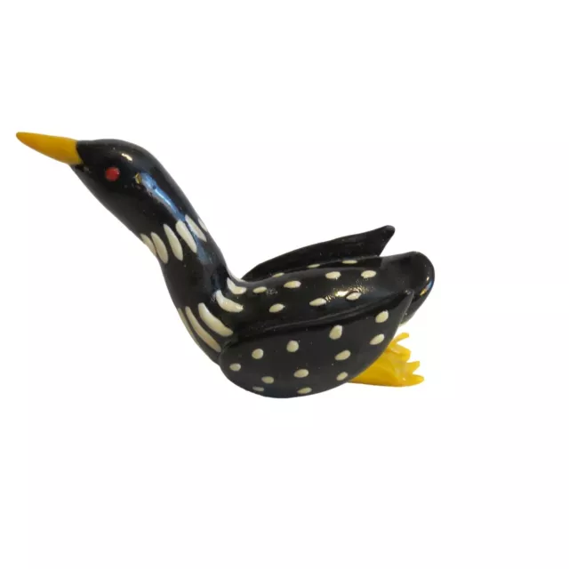 Loon Figurine Polymer Clay Small Black White Red Yellow Bird