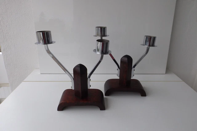 2 candelabri portacandele candelabri art deco design Bauhaus palissandro cromo