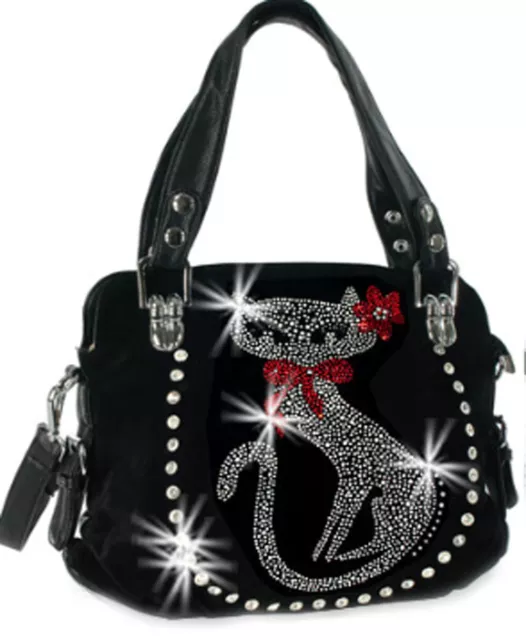 Zzfab Double Handles CCW Rhinestone Cat Purse Bling handbags