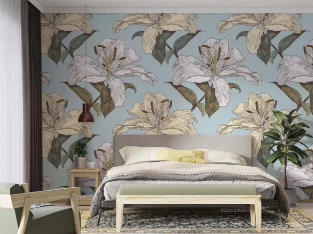 3D Hand Drawn Lily Floral Wallpaper Wall Murals Removable Wallpaper