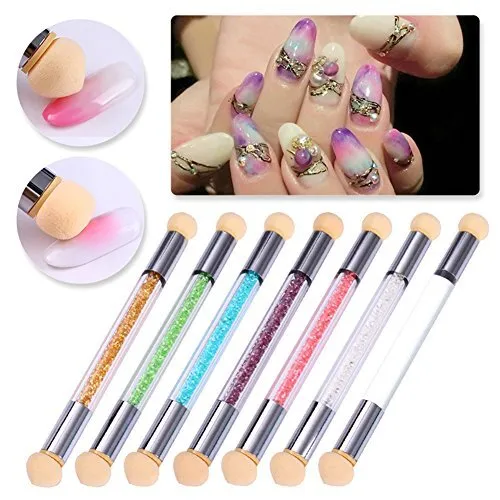 Nail Art Sponge Glitter Powder Picking Dotting Gradient Pen Brush 2 Way DIY Tool