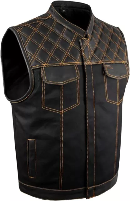 SOA Men's Motorcycle Club Denim & Leather Vest w/ 2 Concealed Carry Pocket