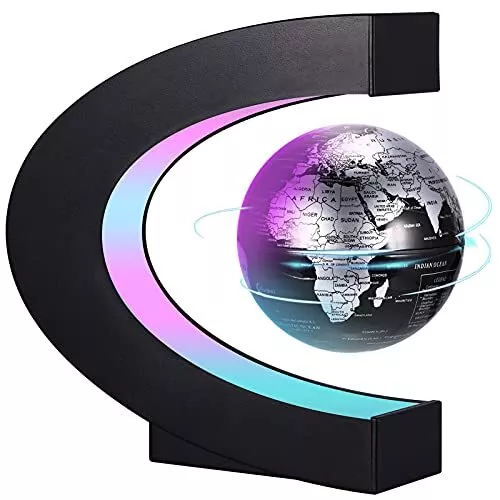 Floating Globe with LED Lights, C Shape Magnetic Levitating Globe, Anti Gravity