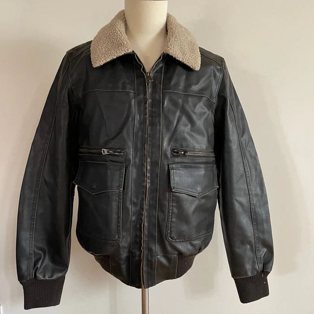 Levi's Bomber Jacket Men Size Small Sherpa Lined Faux Leather Polyvinyl