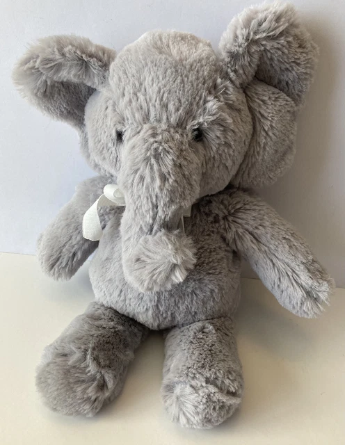Pottery Barn Kids Elephant Plush Stuffed Animal Super Soft Gray White Ribbon 11”