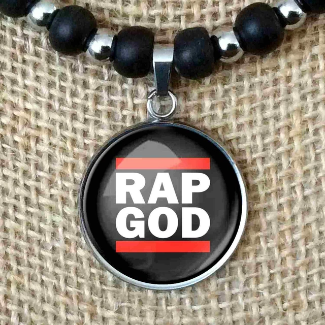 Rap God Eminem Run DMC Rap Hip Hop Pendant Leather Cord Necklace