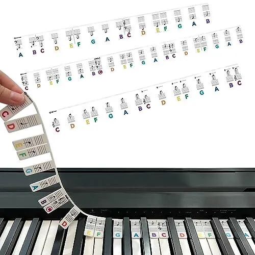 Autocollant Piano Note, Amovibles Autocollants pour Notes de Piano +  Clavier pour 88 Touches en Silicone pas Besoin de Coller Étiquettes  Réutilisables