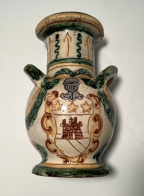 Vintage Beautiful Italian Pottery Hand Painted Vase, 7 1/2” High, 6” Wide.