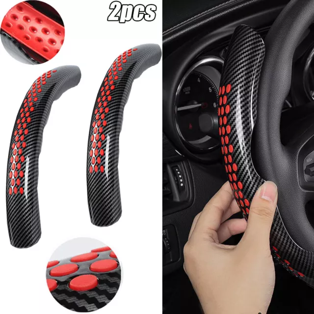2x Red Carbon Fiber Universal Car Steering Wheel Booster Cover NonSlip