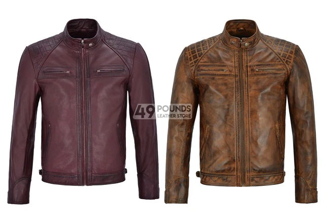 Brad Pitt's Mens Leather Speed Racing Quilted Shoulders Biker Jacket 1201