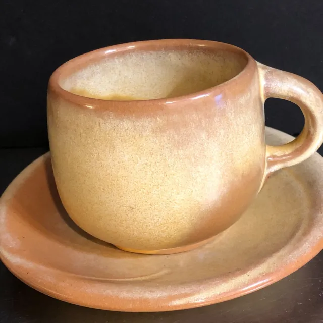 Frankoma Pottery Whirlwinds Peach Glow Coffee Cup Saucer Made USA Replacement