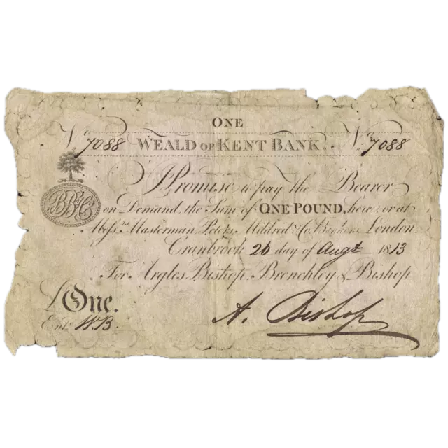 Weald of Kent Bank 1813 £1 banknote Outing 608a