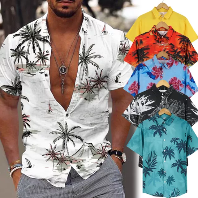 Hawaiian Shirts Men Aloha Summer Casual Beach Button Down Cruise Holiday Party