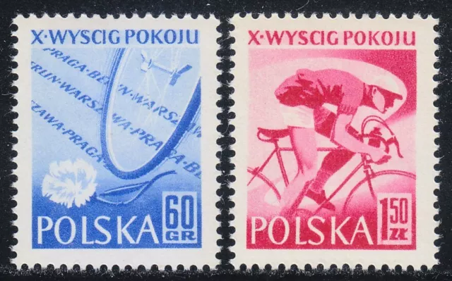 Poland 1957 MNH Mi 1015-1016 Sc 777-778 Peace Bicycle Race, Warsaw-Berlin-Prague