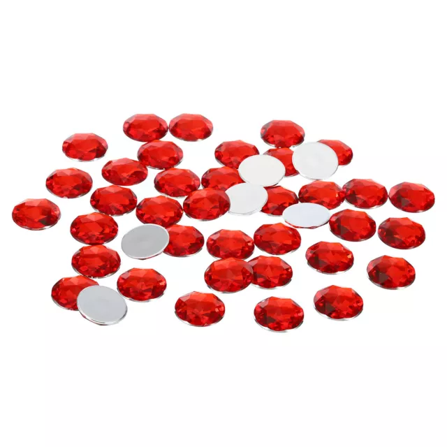 20mm Flat Back Round Acrylic Rhinestones, 200 Pack Plastic Circle Gems, Red