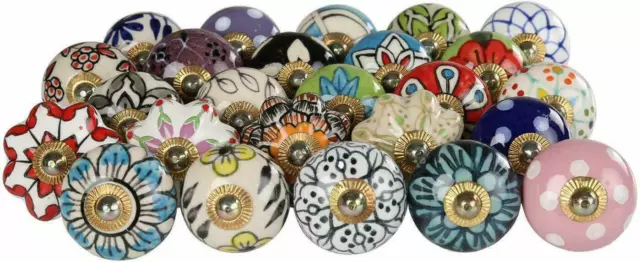 5 10 Ceramic Door Knobs Lot cupboard wardrobe porcelain brass Handle Drawer 2