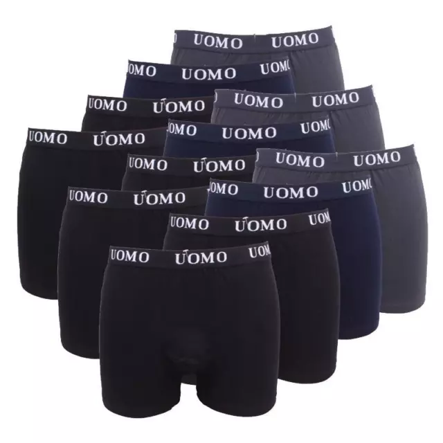 12 PEZZI BOXER Uomo Mutande Cotone Elasticizzato Intimo Nero