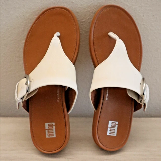 FitFlop DE6-194-030 Womens Sz 5 Urban White Leather Gracie Toe-Post Sandals $100
