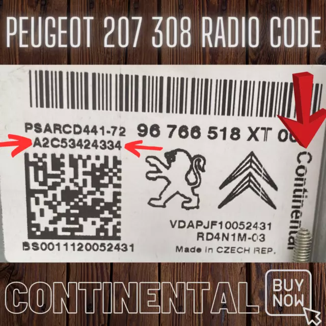 Radio Unlock Code For Peugeot 207 308 Continental A2C Serial Radio Code Pin