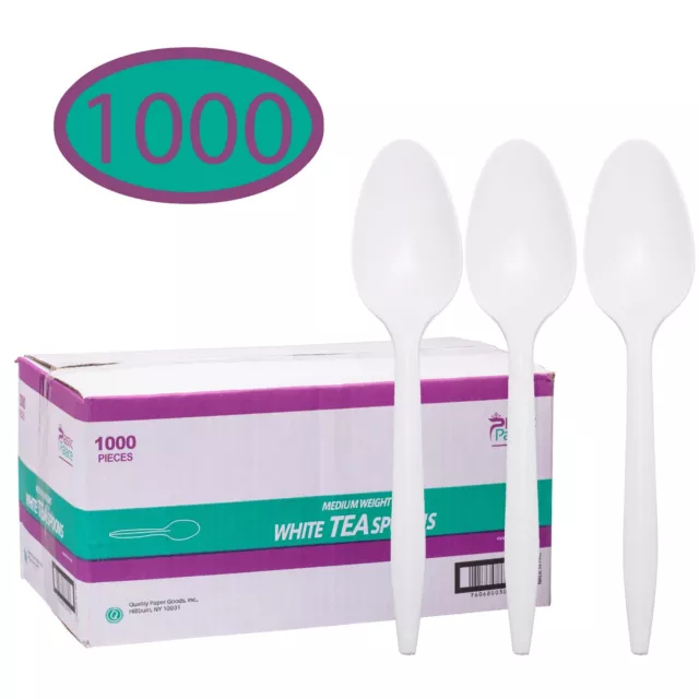 Disposable Plastic Cutlery in Bulk, Medium Weight & White Tea Spoons 1000 Pack